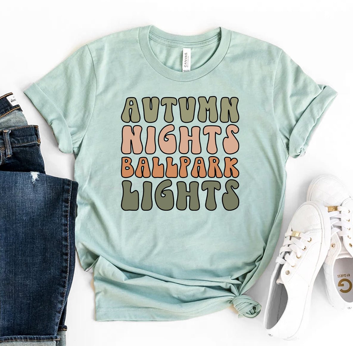 Autumn Nights Ballpark Lights T-shirt - Roaming Armadillo Trading Co.